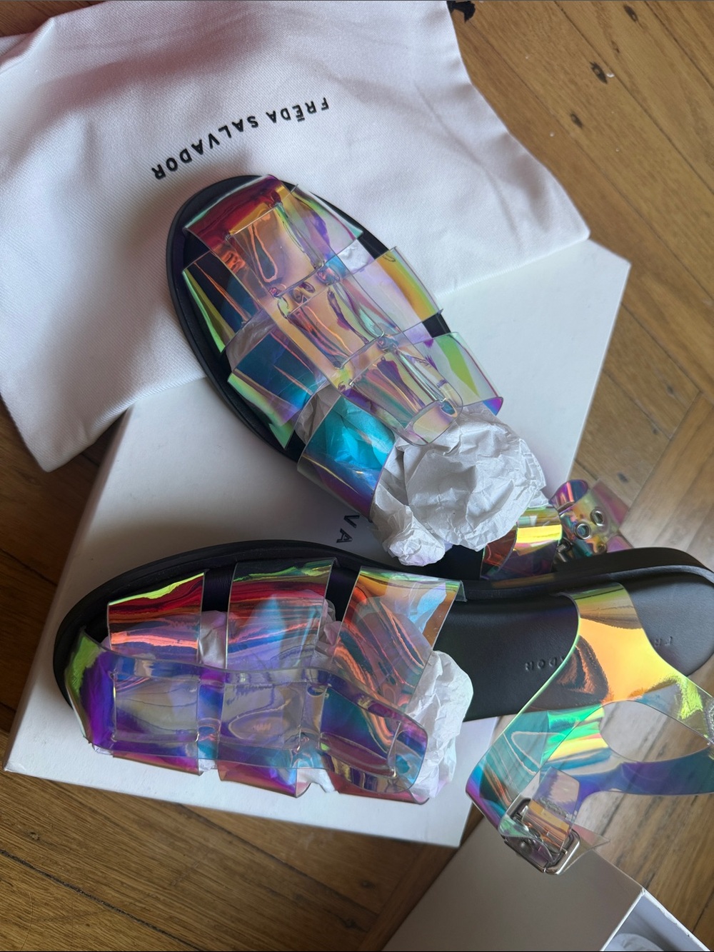 Freda Salvador Sera Iridescent Sandals NWT